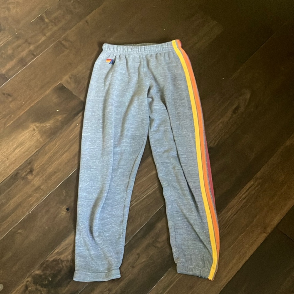 Gray 5 stripe Aviator Nation sweatpants xs